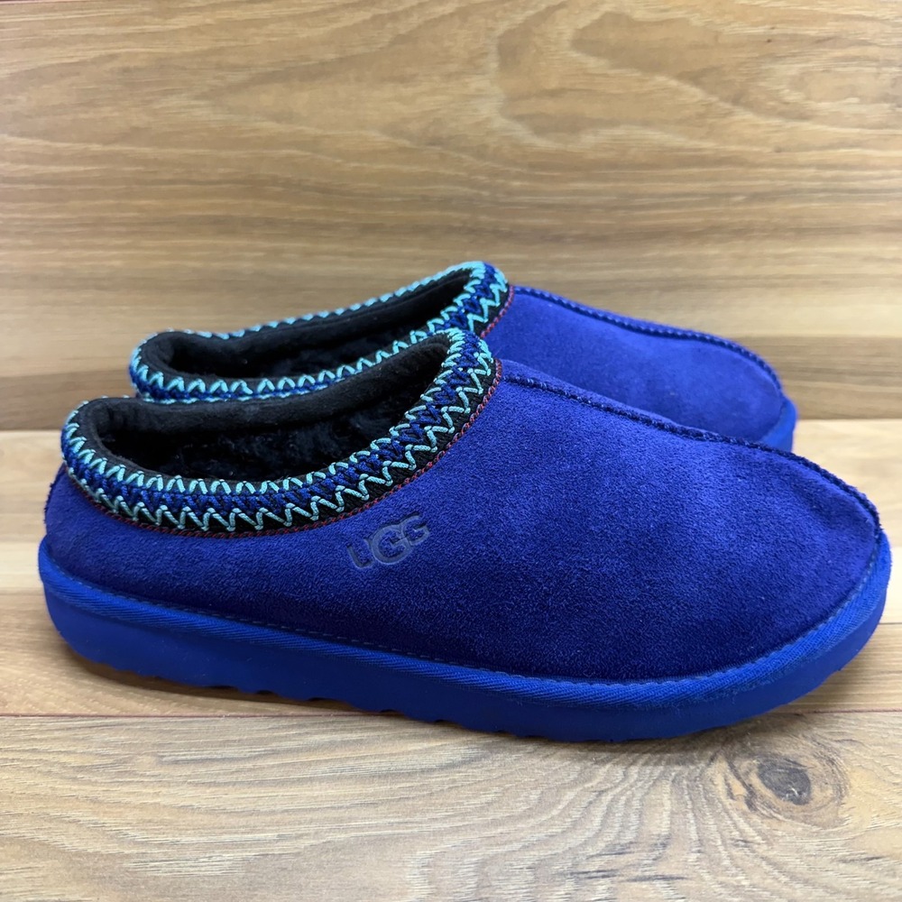 UGG Tasman Slippers Womens 9 Royal Blue Suede Sherpa Shearling Cozy Cottagecore